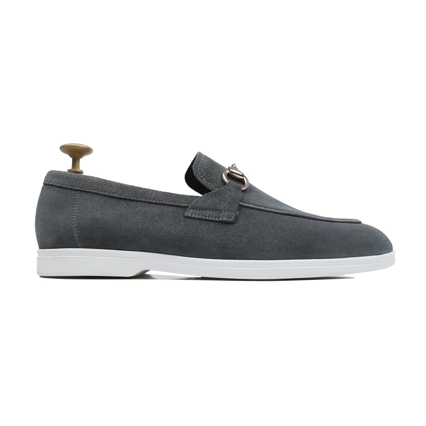 Grizio Luxe – Charcoal Grey Suede Buckle Loafers