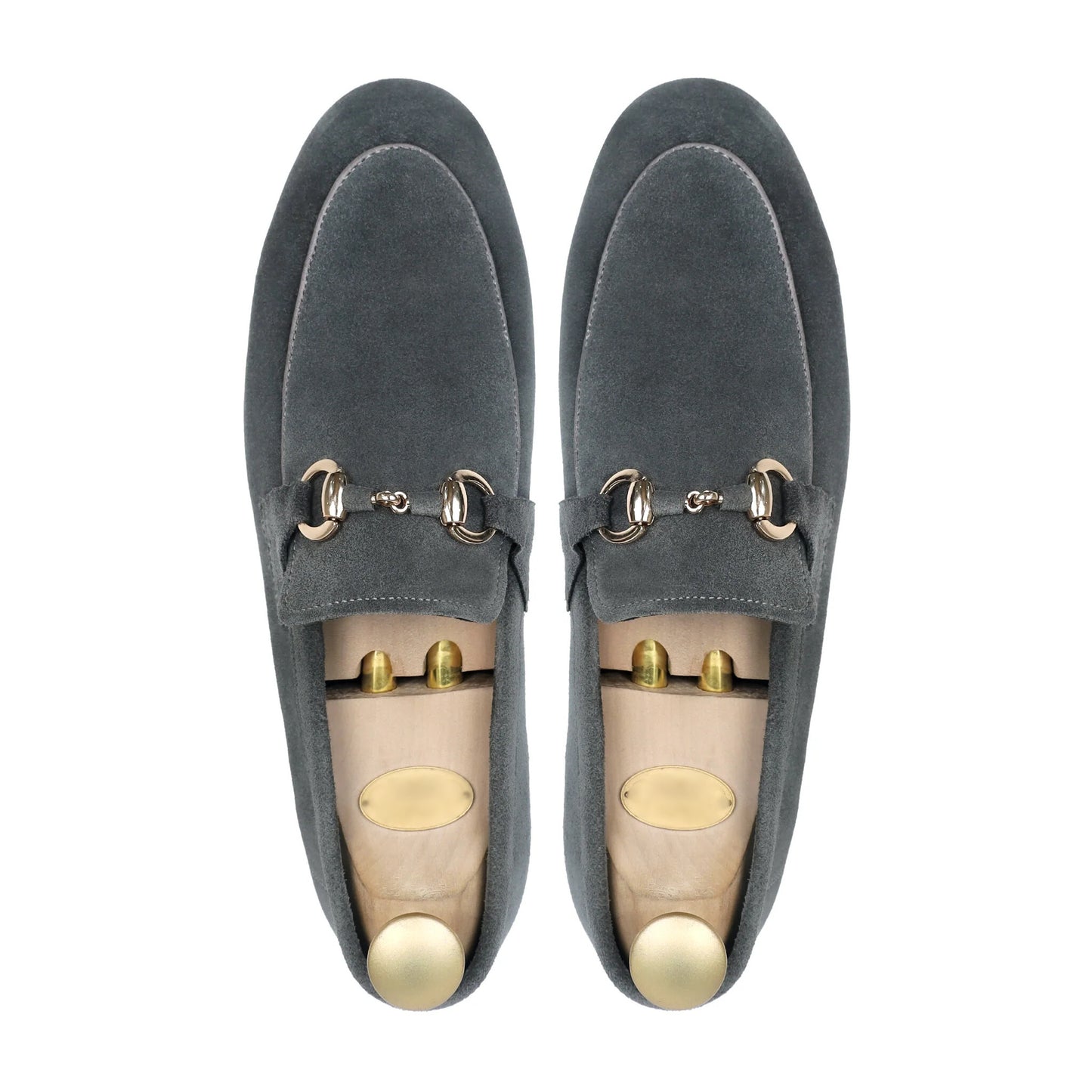 Grizio Luxe – Charcoal Grey Suede Buckle Loafers