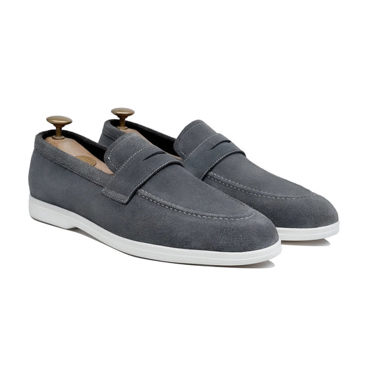 Ashen Luxe – Grey Suede Penny Loafer