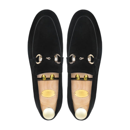 Onyxe Luxe – Black Suede Buckle Loafers