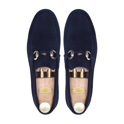 Marino Luxe – Dark Blue Suede Buckle Loafers