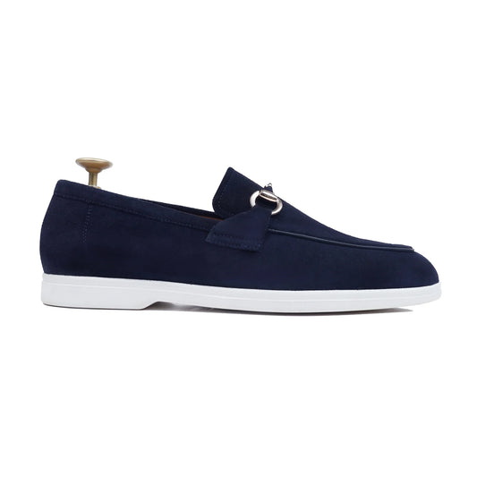 Marino Luxe – Dark Blue Suede Buckle Loafers