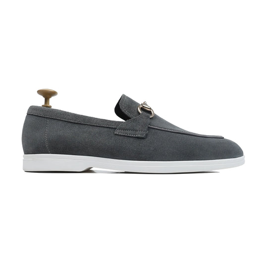 Grizio Luxe – Charcoal Grey Suede Buckle Loafers