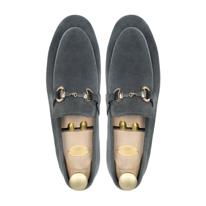 Grizio Luxe – Charcoal Grey Suede Buckle Loafers