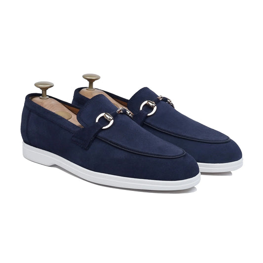 Navarre Luxe – Navy Blue Suede Buckle Loafers