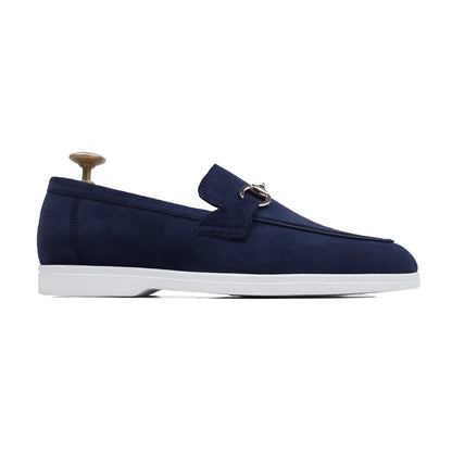 Navarre Luxe – Navy Blue Suede Buckle Loafers
