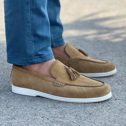 Mustard Suede Slip On Tassel Loafers