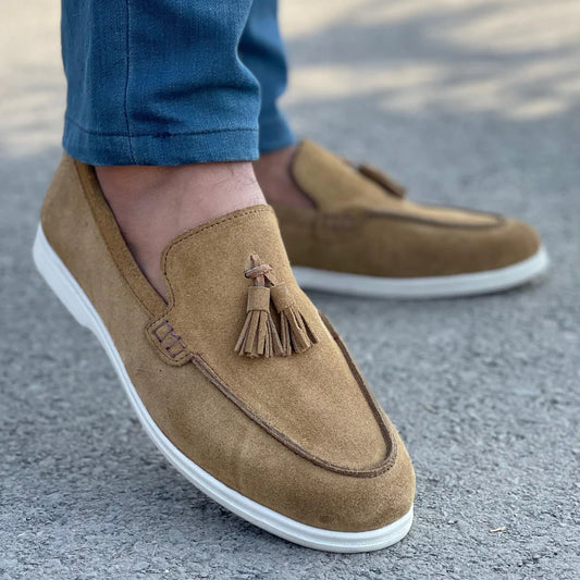 Mustard Suede Slip On Tassel Loafers