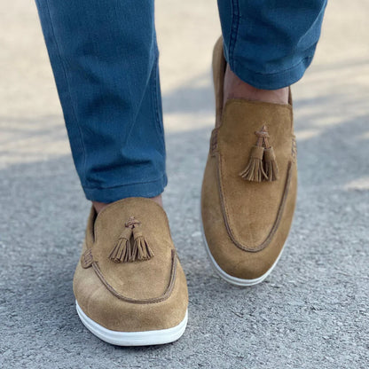 Mustard Suede Slip On Tassel Loafers